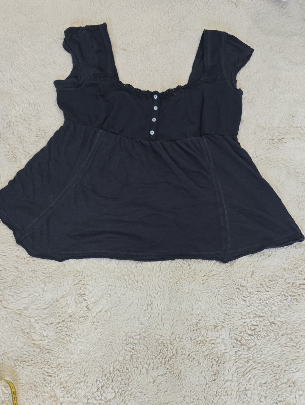 BDG Black Scoop-Neck Short Sleeve Tunic with Button Placket